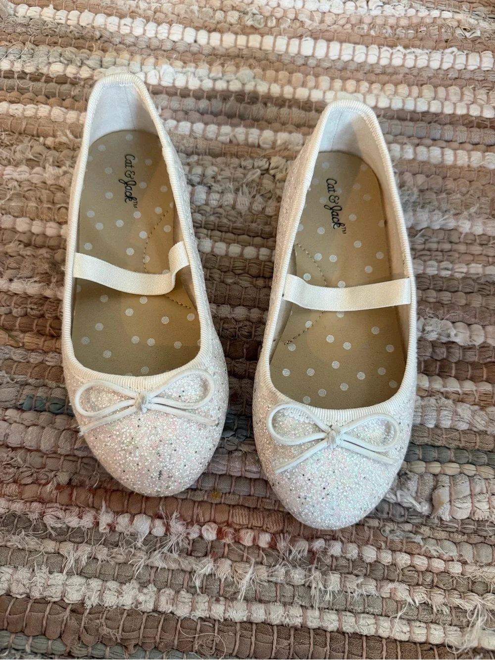 Cat & Jack White Glitter Ballet Flats, 9